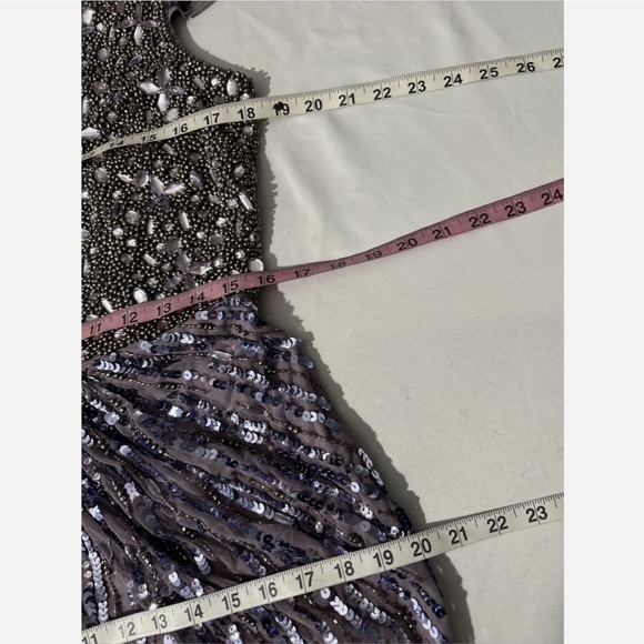 NWT $998 Mac Duggal [ 8 ] V Neck Cap Sleeve Hand Embellished Gown Heather Purple - Picture 4 of 16